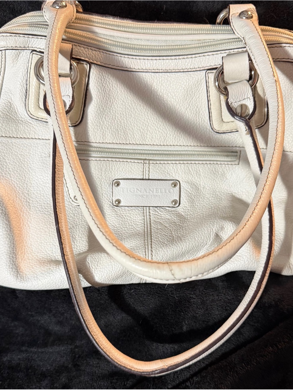 Tignanello Cream Pebbled Leather Shoulder Bag